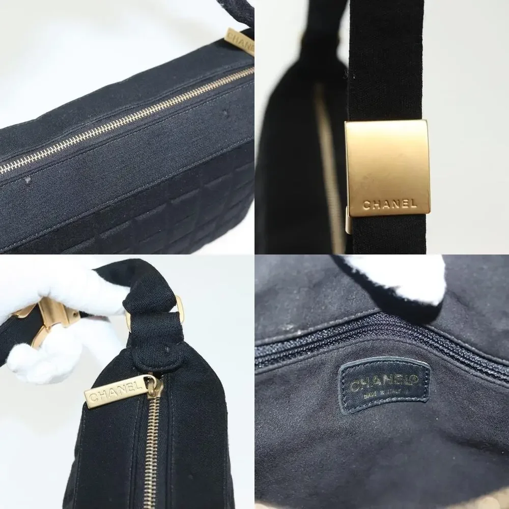 Chanel Cotton CC Logo Choco Bar Shoulder Bag Black